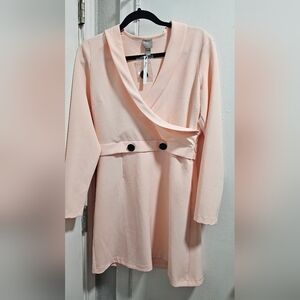 Elegant Blush Dress with Black Button Accents